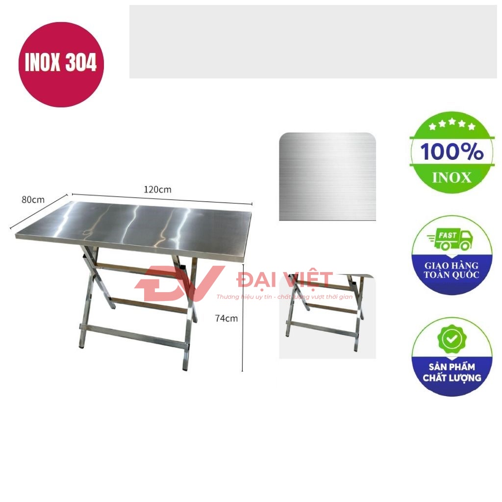 ban inox chu nhat xep gon 120x80x74cm