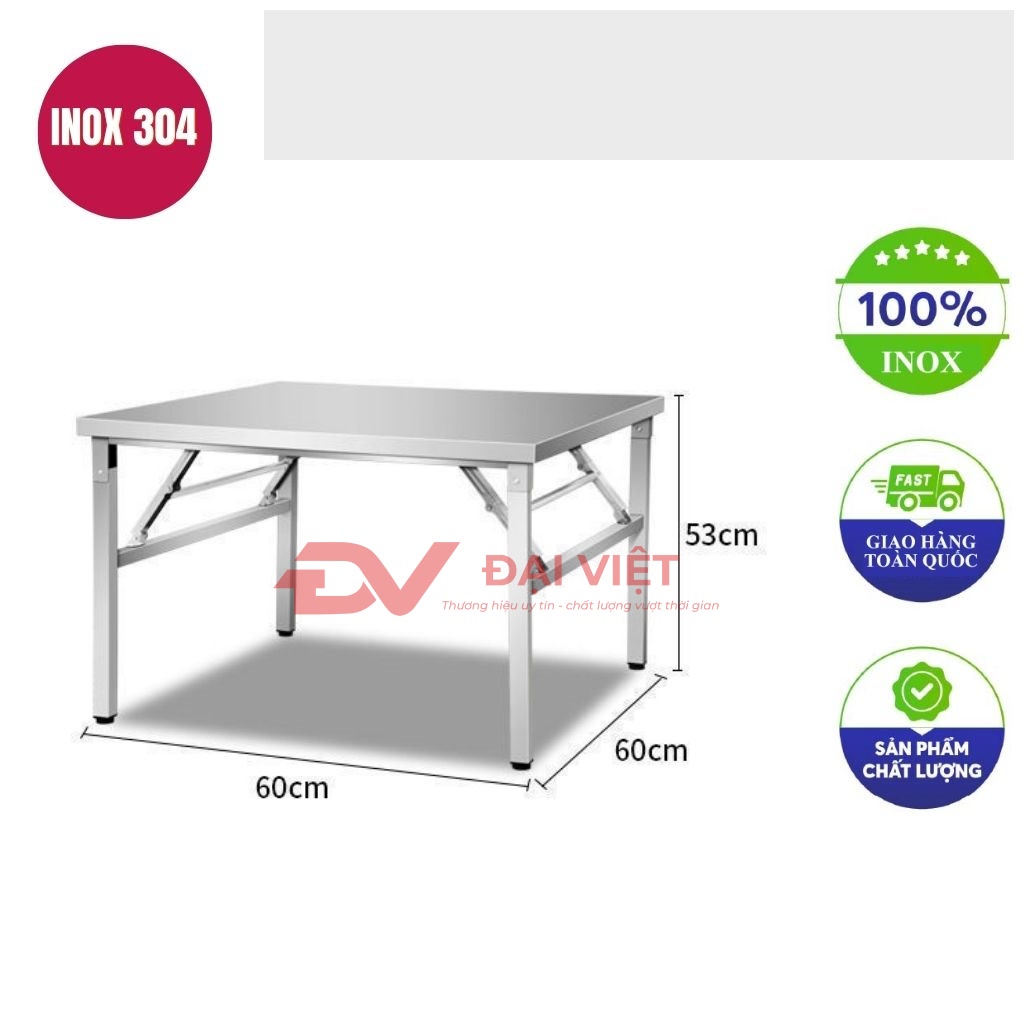 ban inox chu nhat xep gon 60x60x53cm
