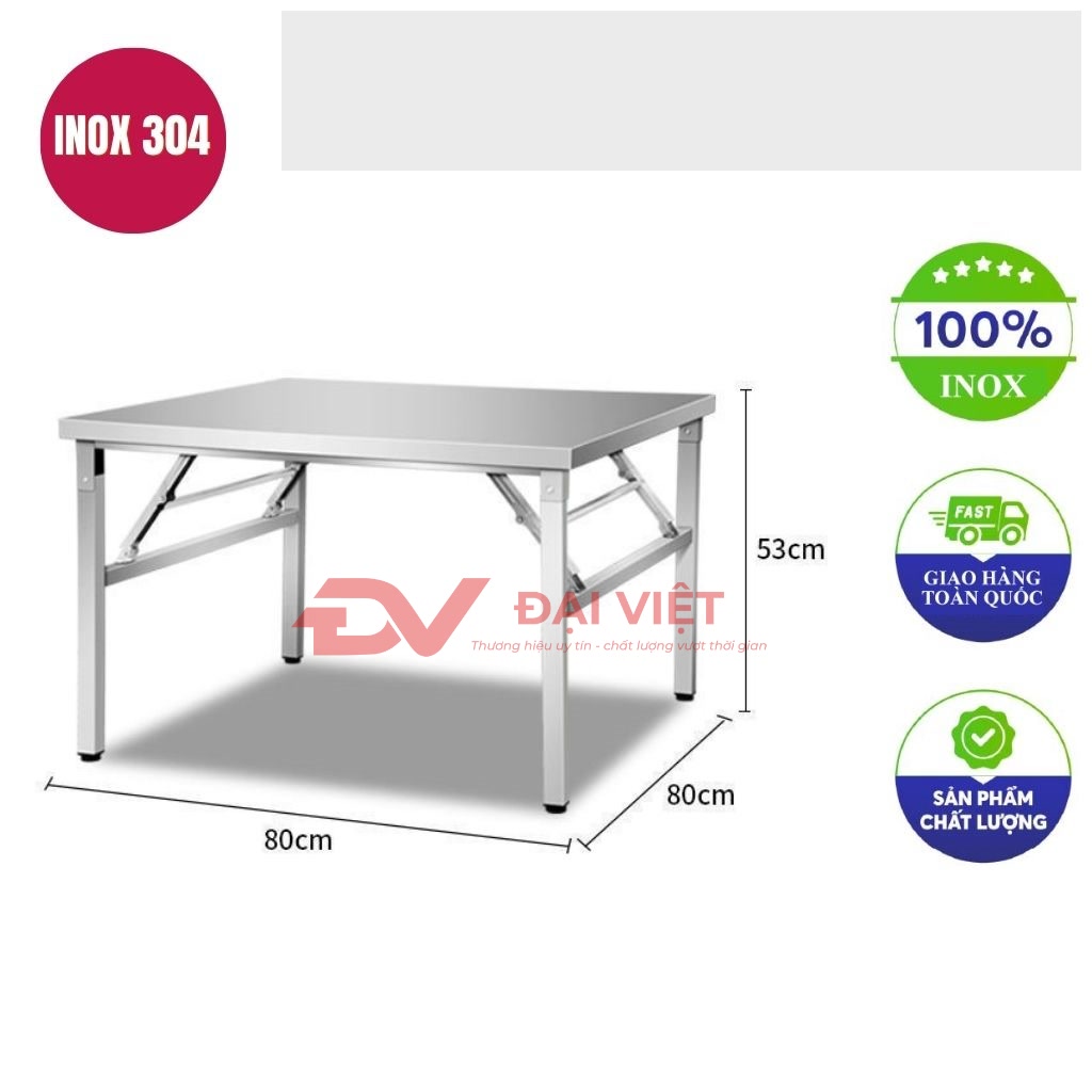 ban inox chu nhat xep gon 80x80x53cm