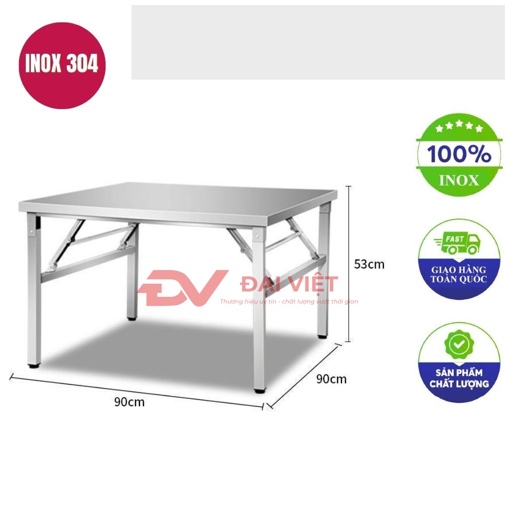 ban inox chu nhat xep gon 90x90x53cm