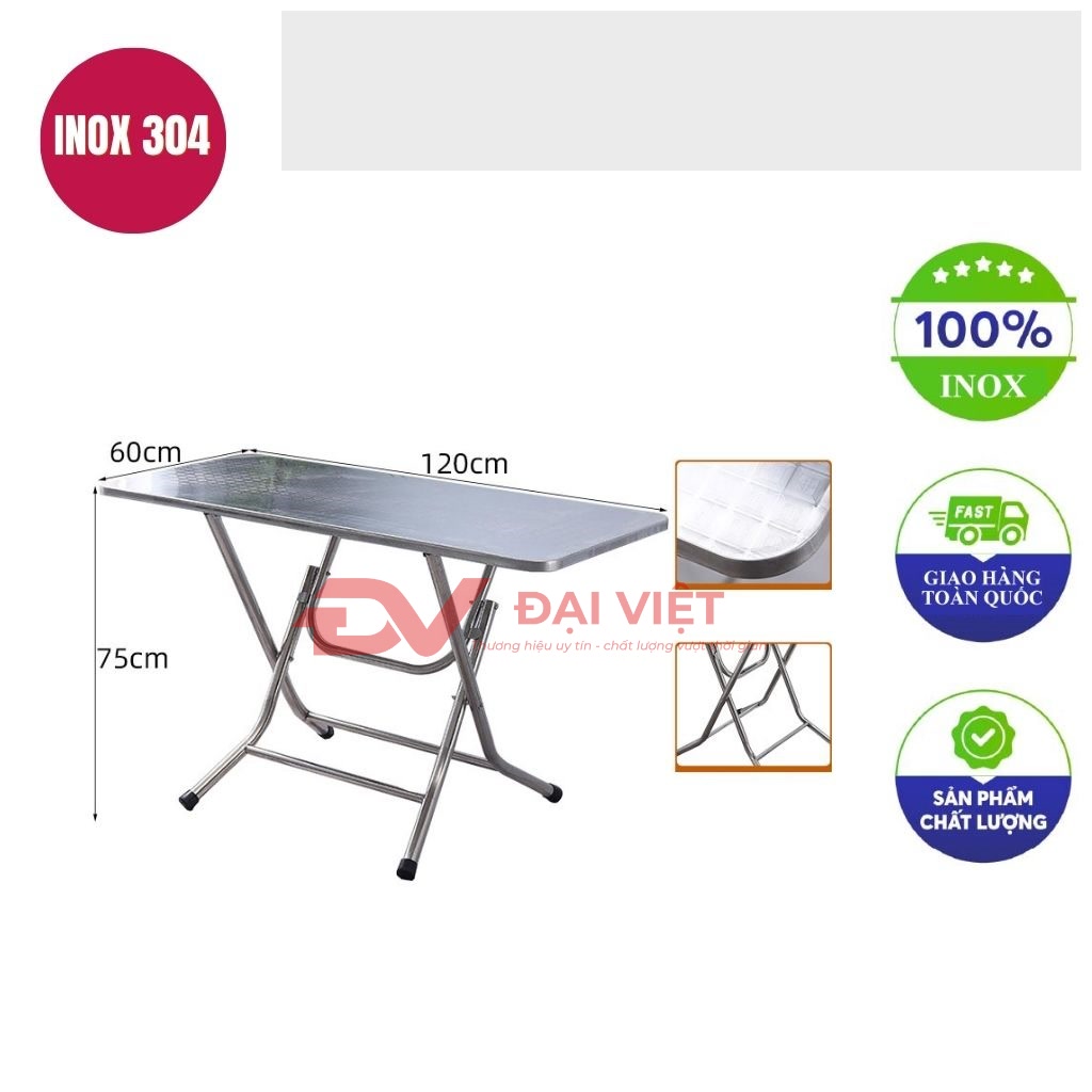 ban inox chu nhat xep gon co van 120x60x75cm
