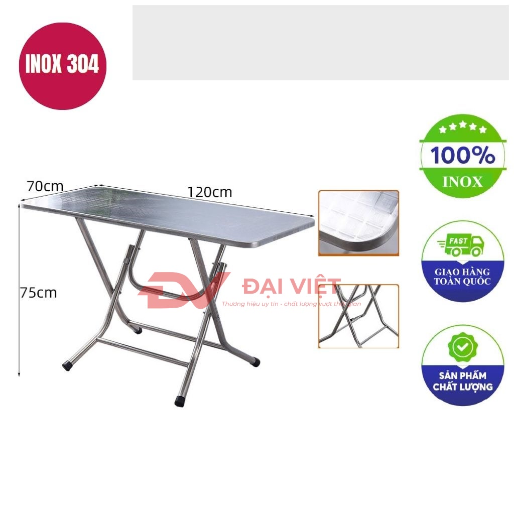 ban inox chu nhat xep gon co van 120x70x75cm