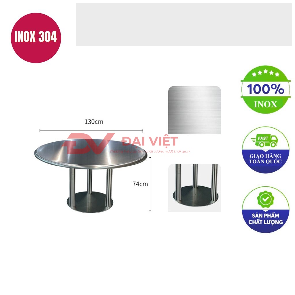 ban inox tron 130x74cm