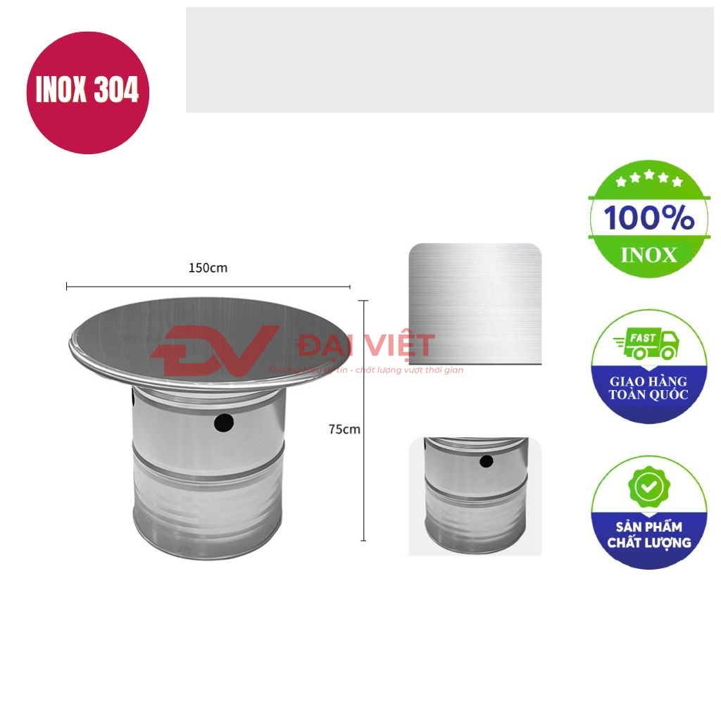 ban inox tron 150x75cm