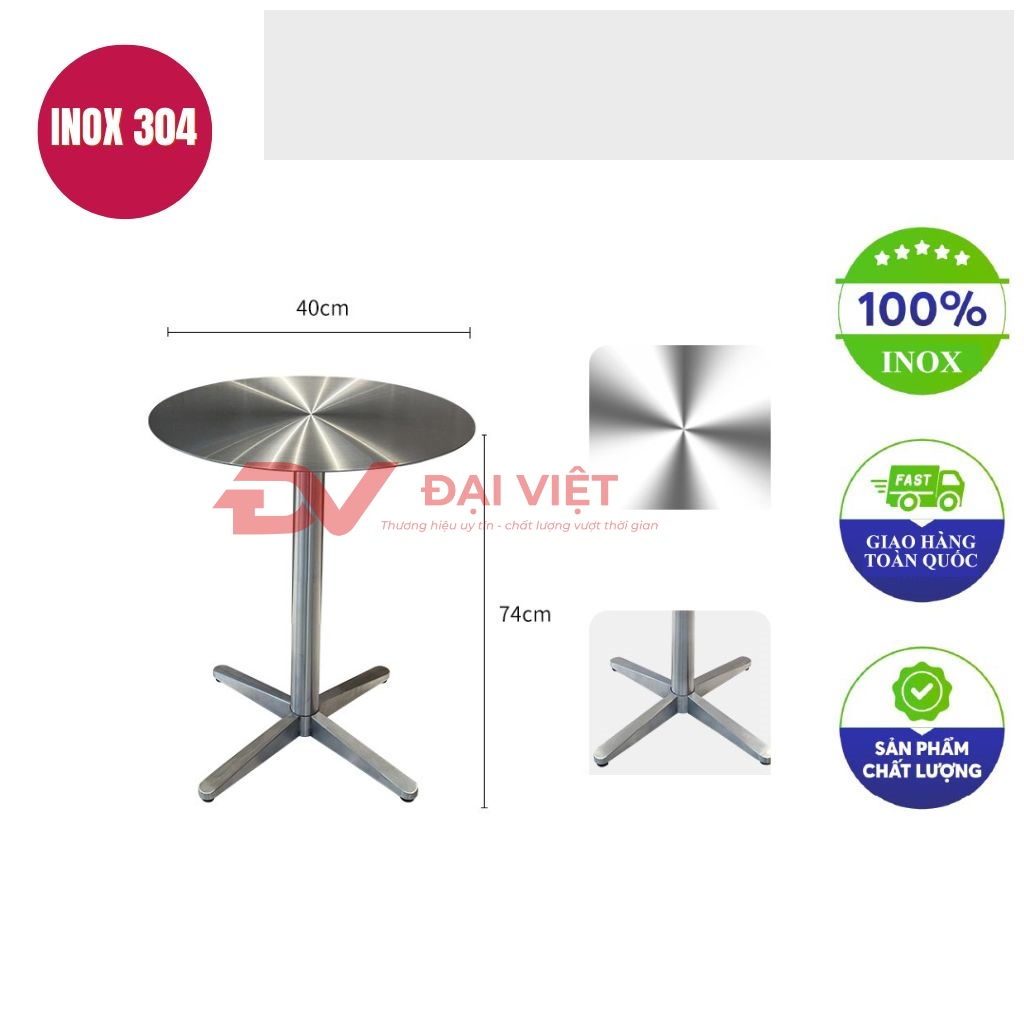 ban inox tron 40x74cm