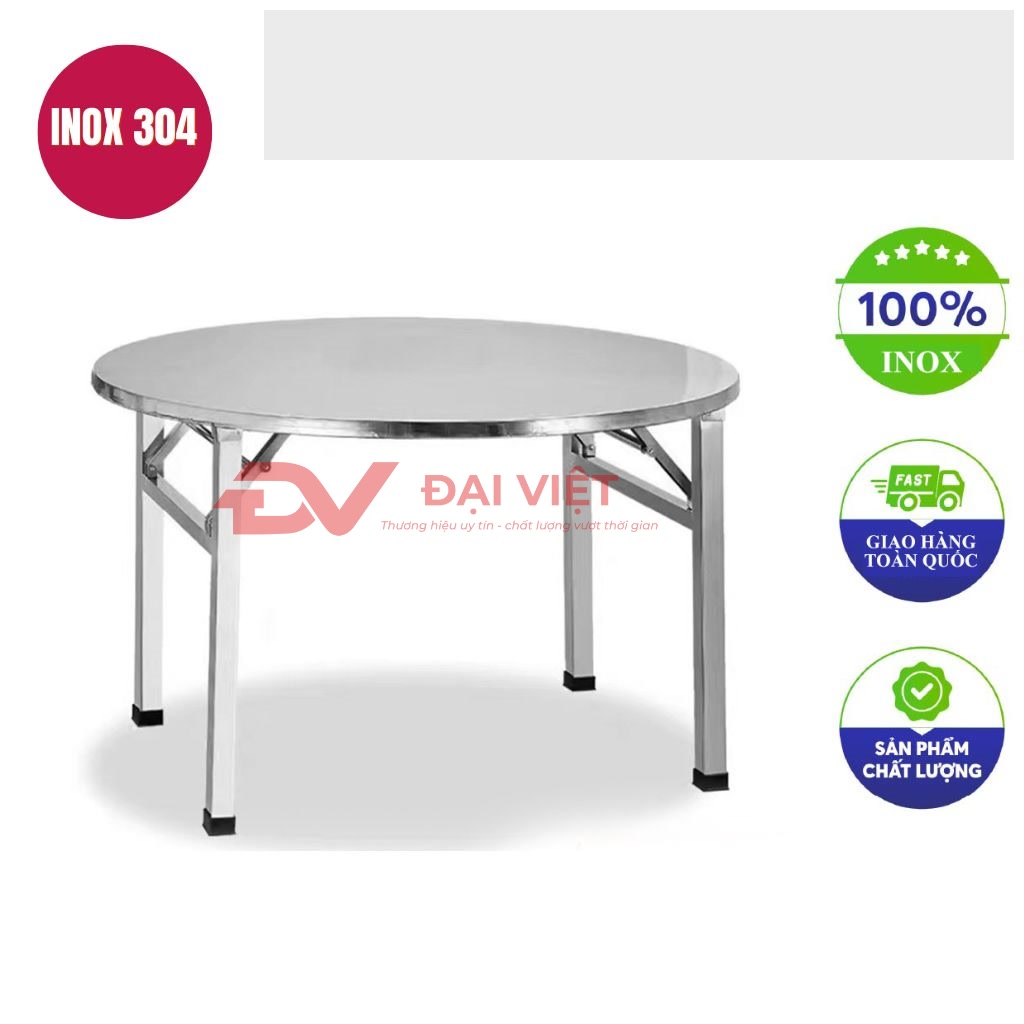 ban inox tron xep gon 100x55cm
