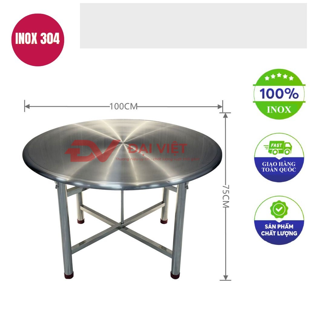 ban inox tron xep gon 100x75cm