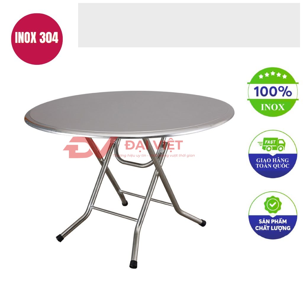 ban inox tron xep gon 115x72cm