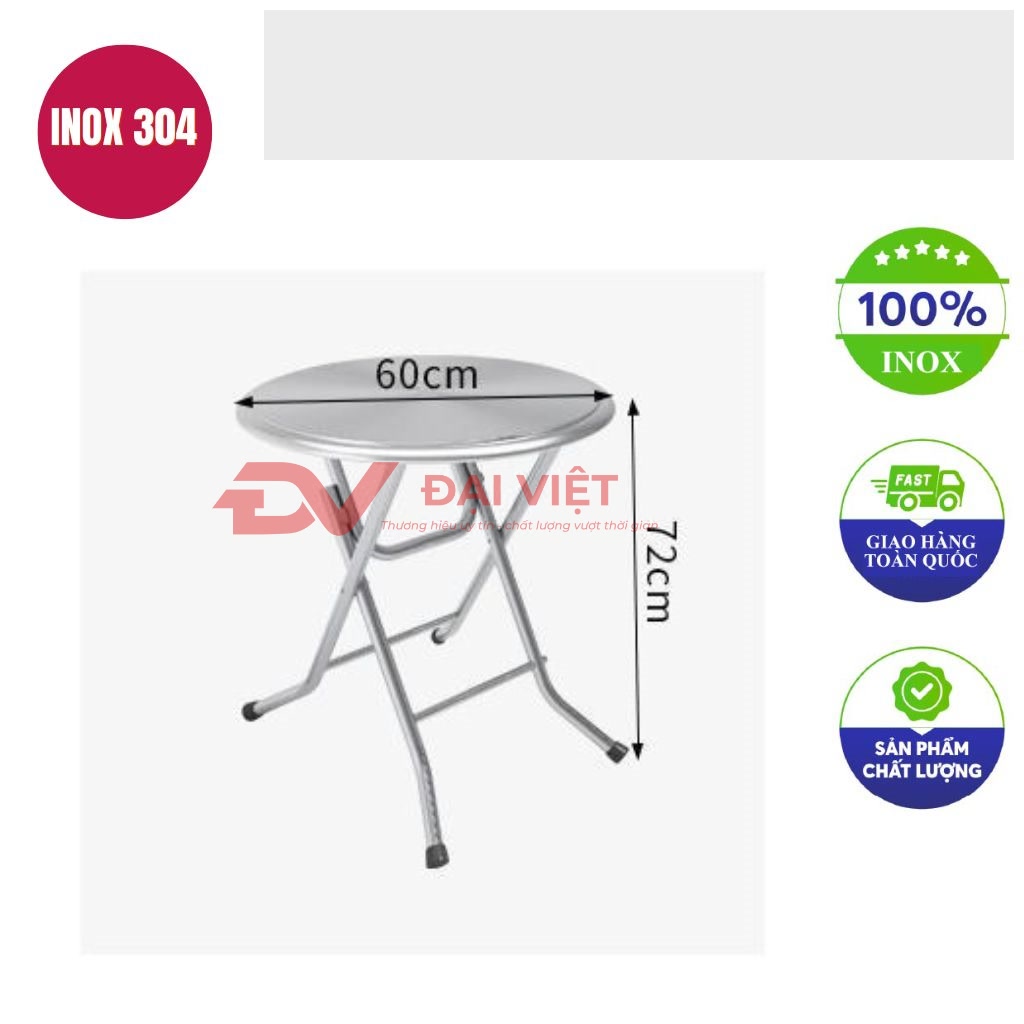 ban inox tron xep gon 60x72cm