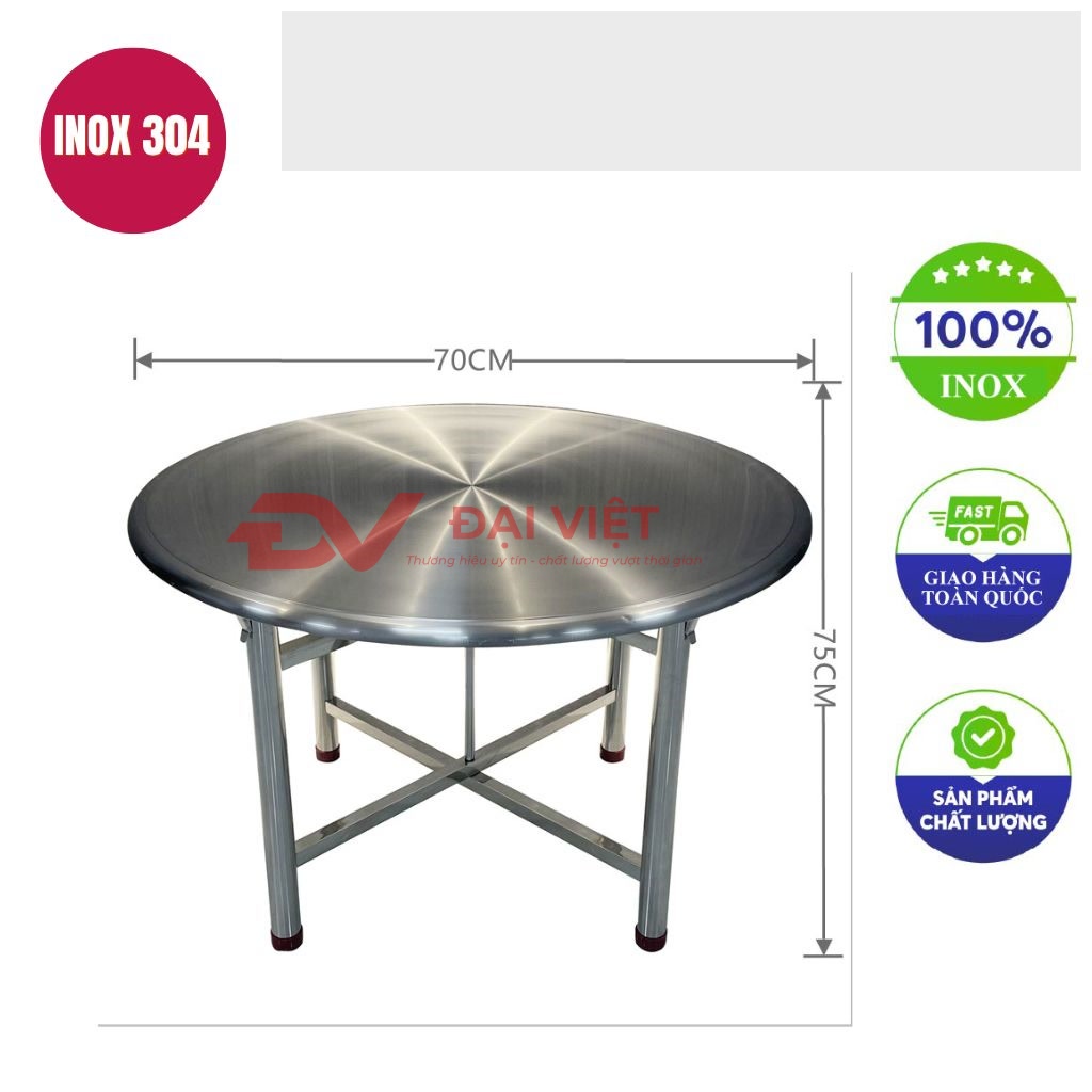 ban inox tron xep gon 70x75cm