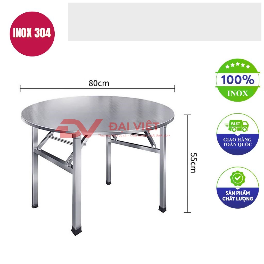 ban inox tron xep gon 80x55cm