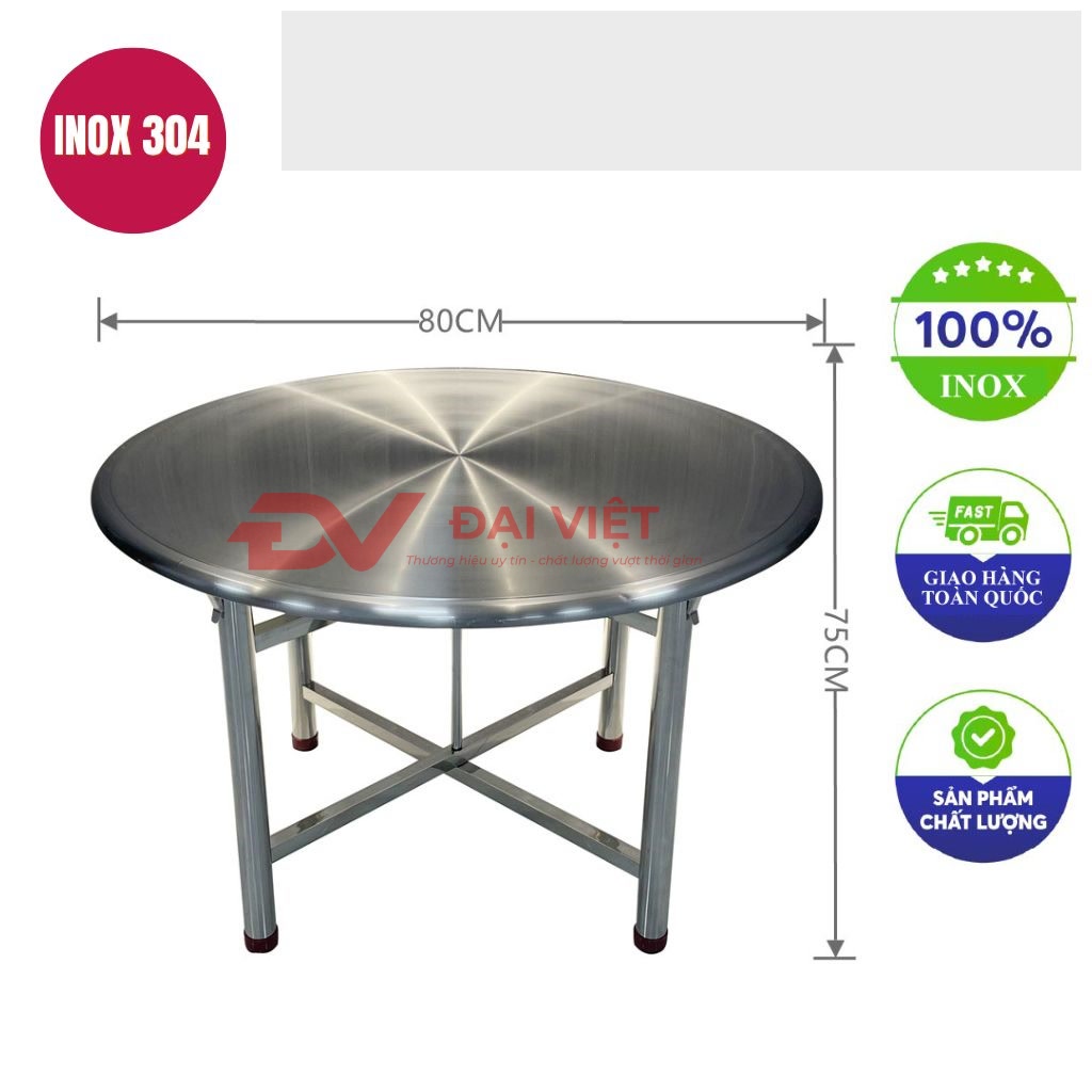 ban inox tron xep gon 80x75cm
