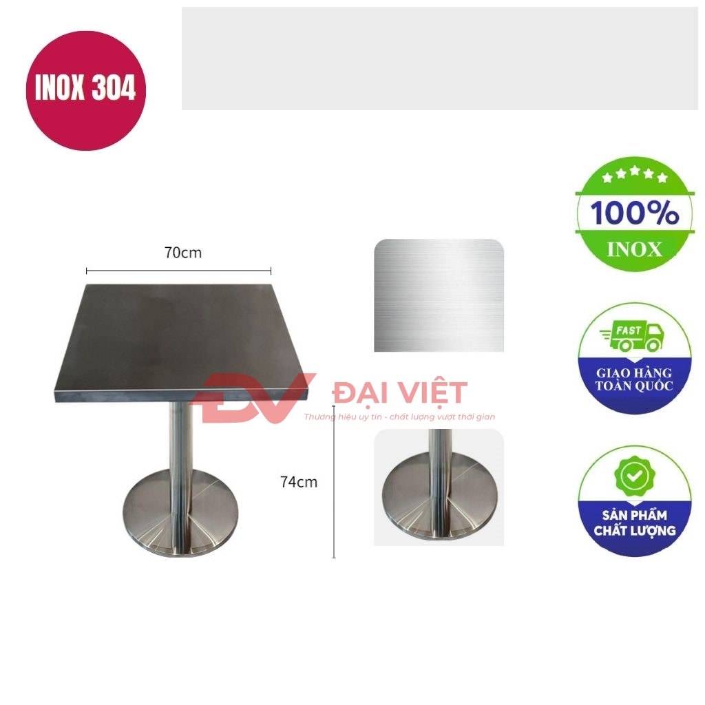 ban inox vuong 70x70x74cm