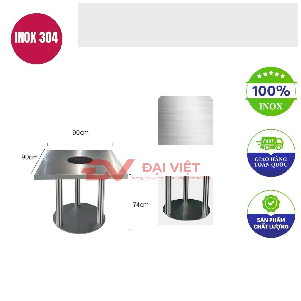 ban inox vuong 90x90x74cm