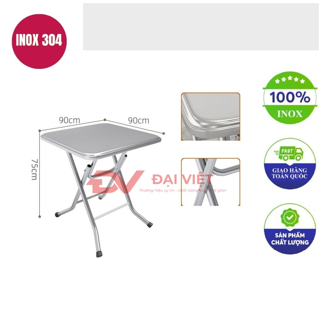 ban inox vuong 90x90x75cm