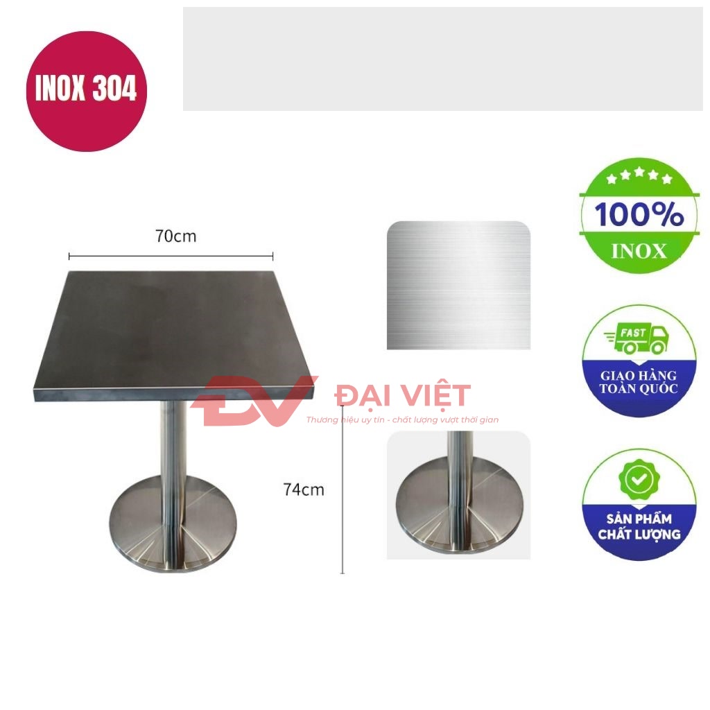 ban inox vuong chan tron 70x70x74cm