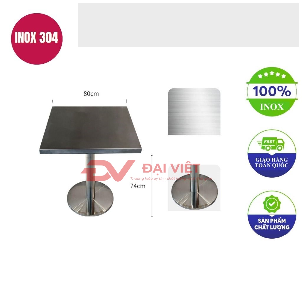 ban inox vuong chan tron 80x80x74cm