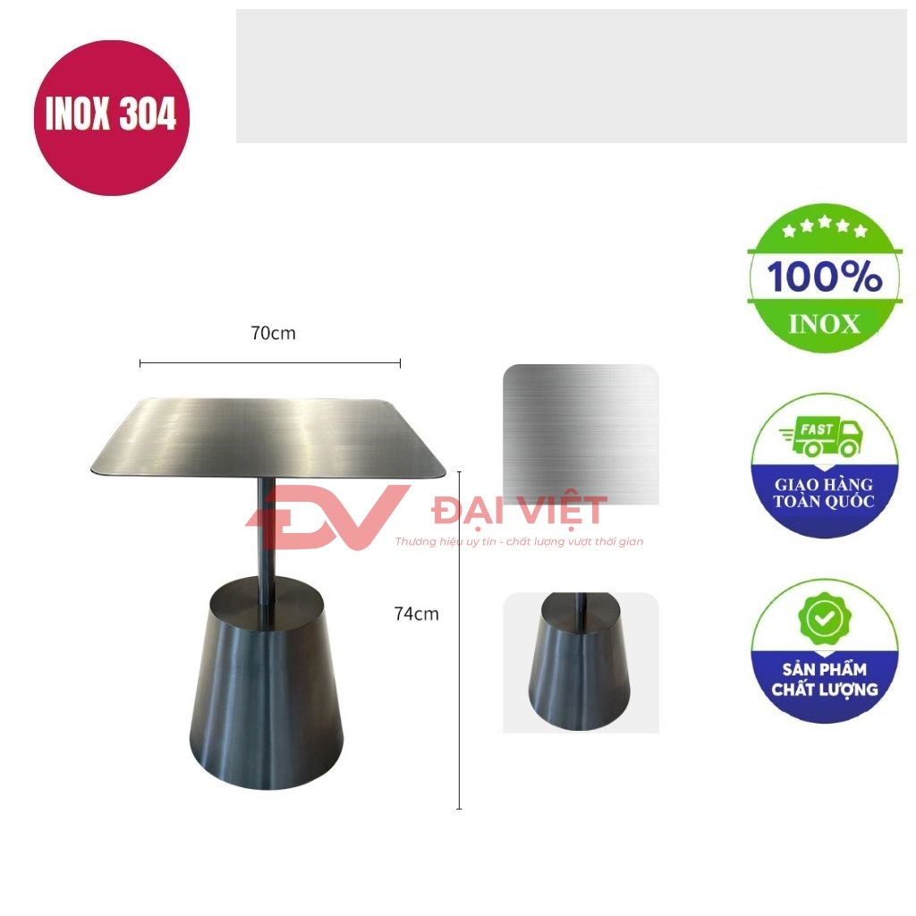 ban inox vuong chan tru tron 70x70x74cm