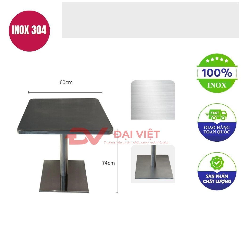 ban inox vuong chan vuong 60x60x74cm
