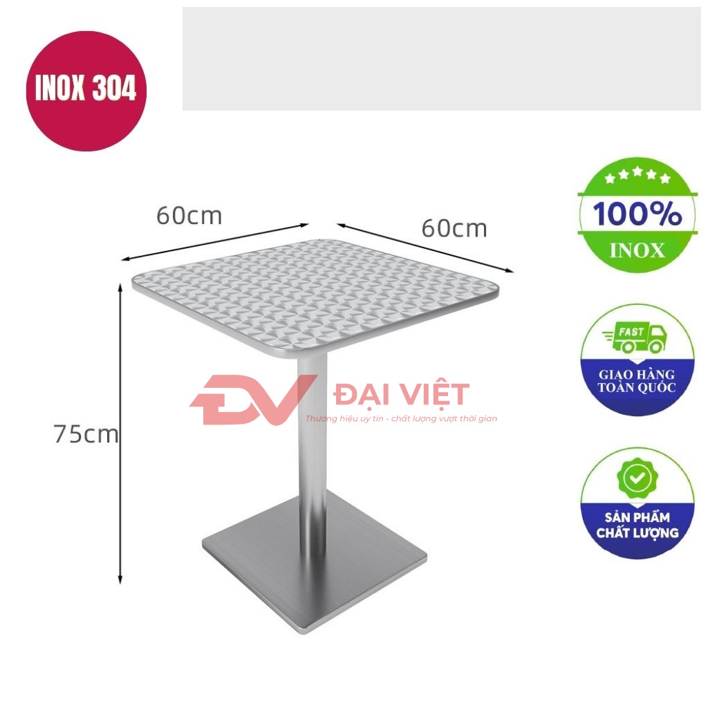 ban inox vuong chan vuong 60x60x75cm