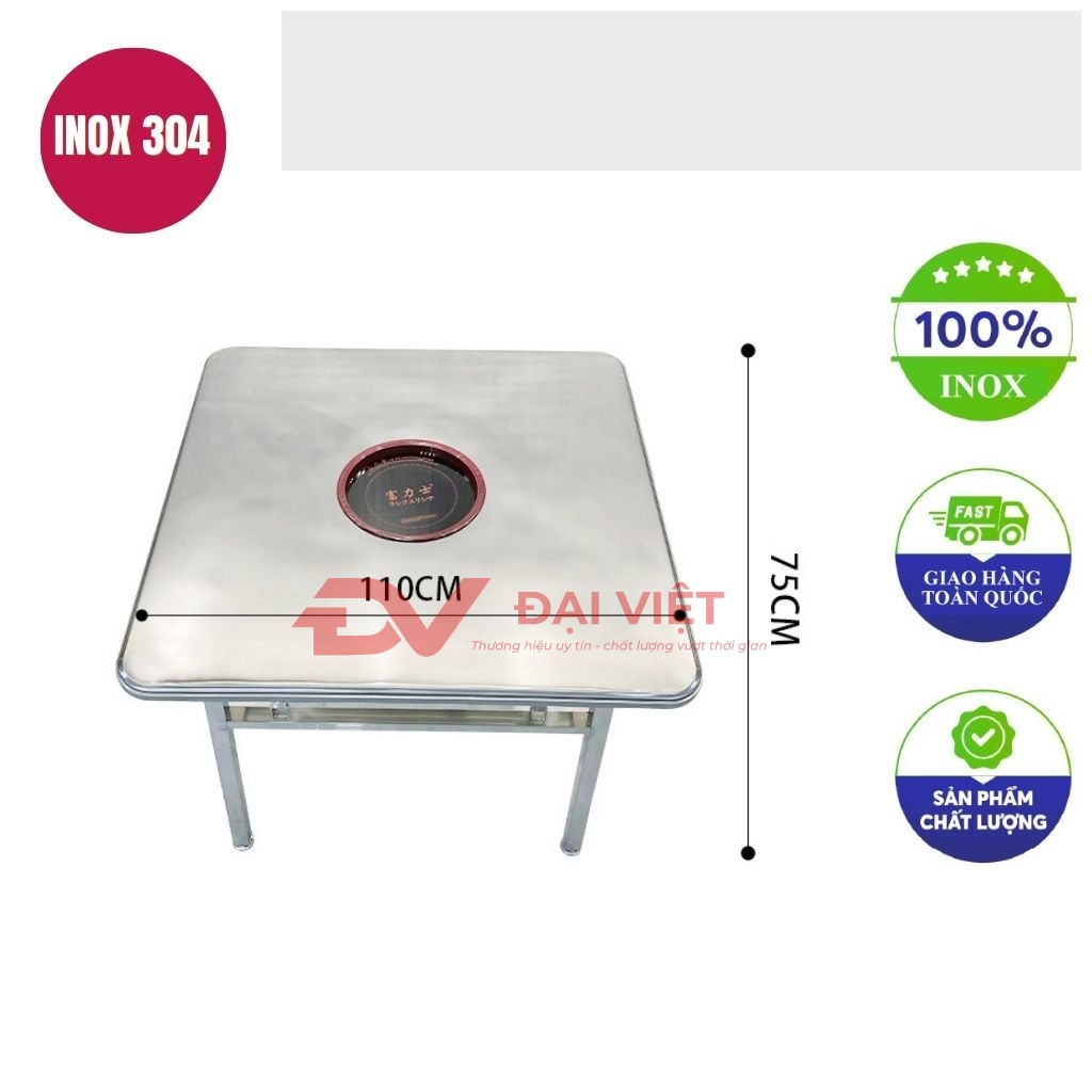 ban inox vuong co lo 110x110x75cm