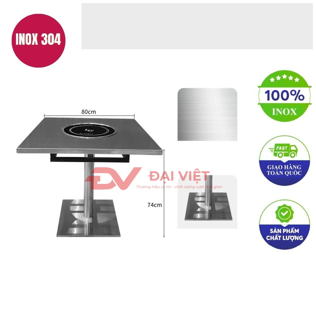 ban inox vuong co lo 80x80x74cm