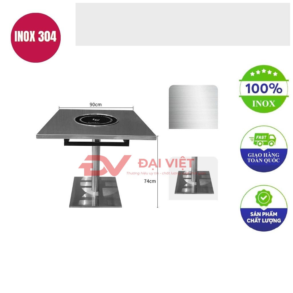 ban inox vuong co lo 90x90x74cm