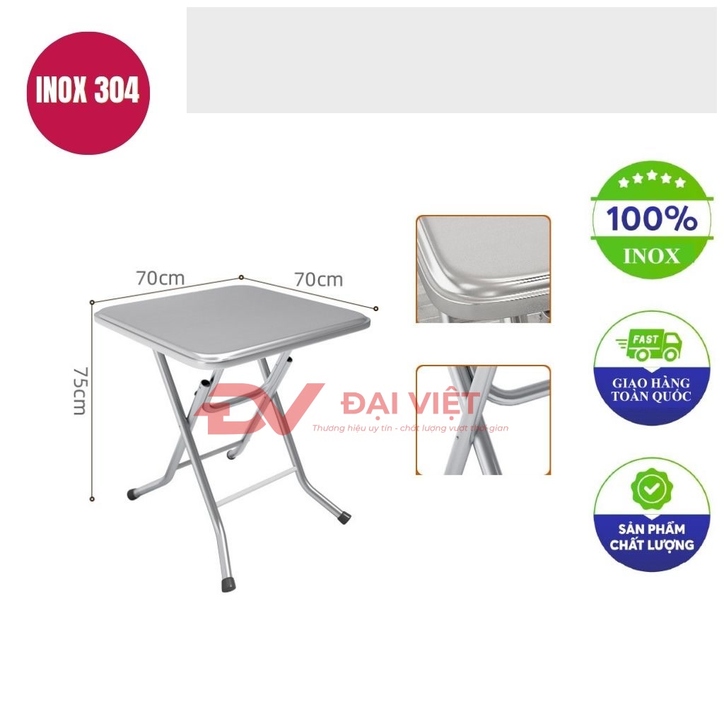 ban inox vuong xep gon 70x70x75cm