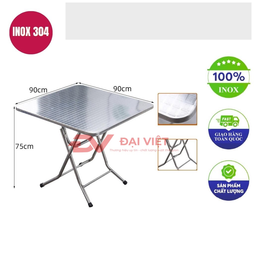 ban inox vuong xep gon co van 90x90x75cm