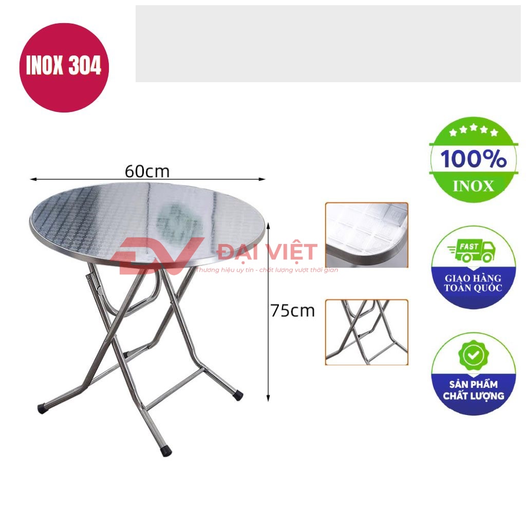 ban tron inox xep gon co van 60x75cm