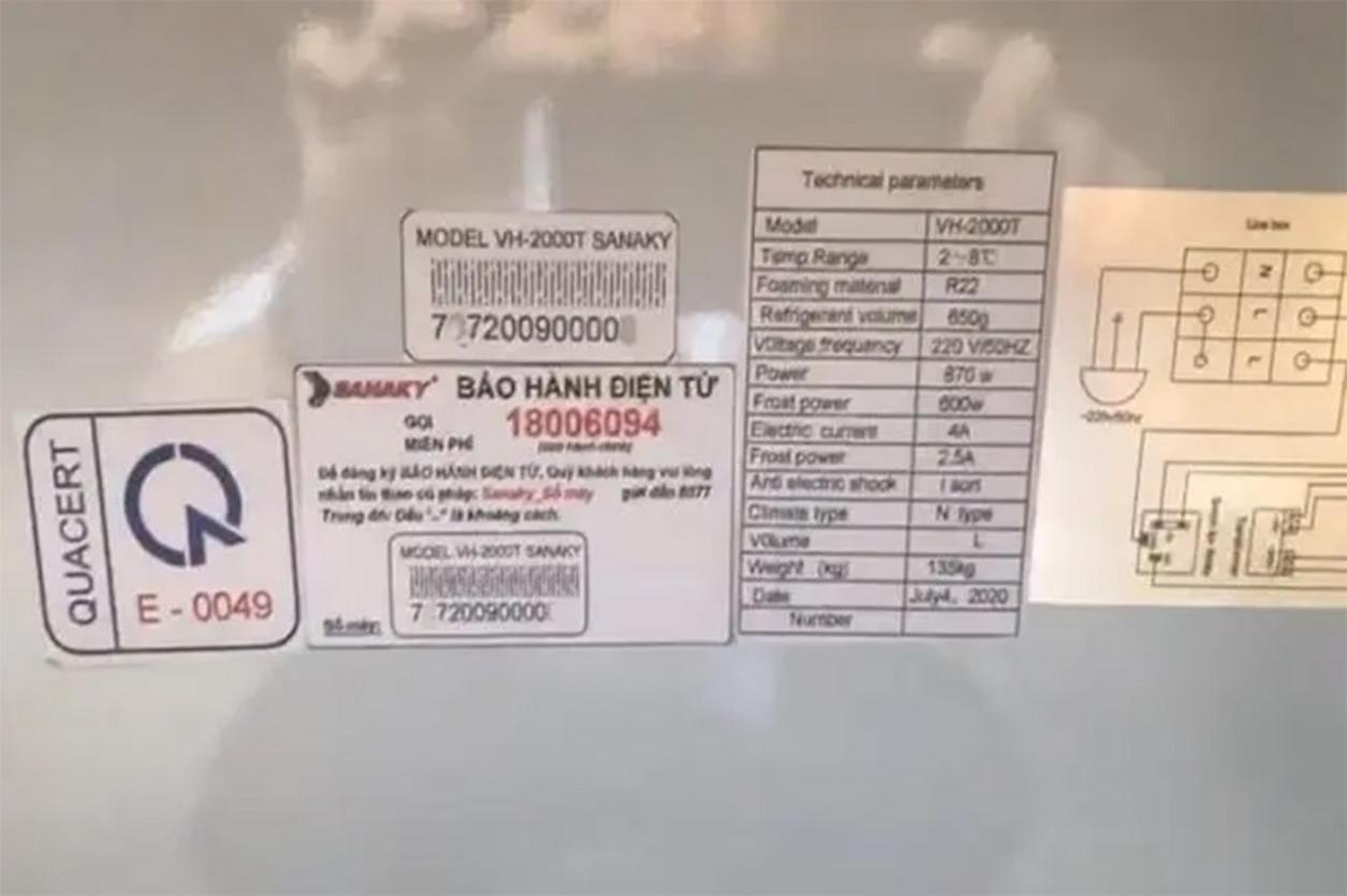 Thông số kỹ thuật của Tủ Mát Siêu Thị Sanaky VH-2000T