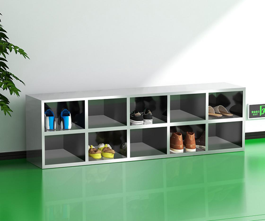 Bản vẽ kỹ thuật chi tiết và các thông số của tủ giày inox 10 hộc 1500x300x450mm