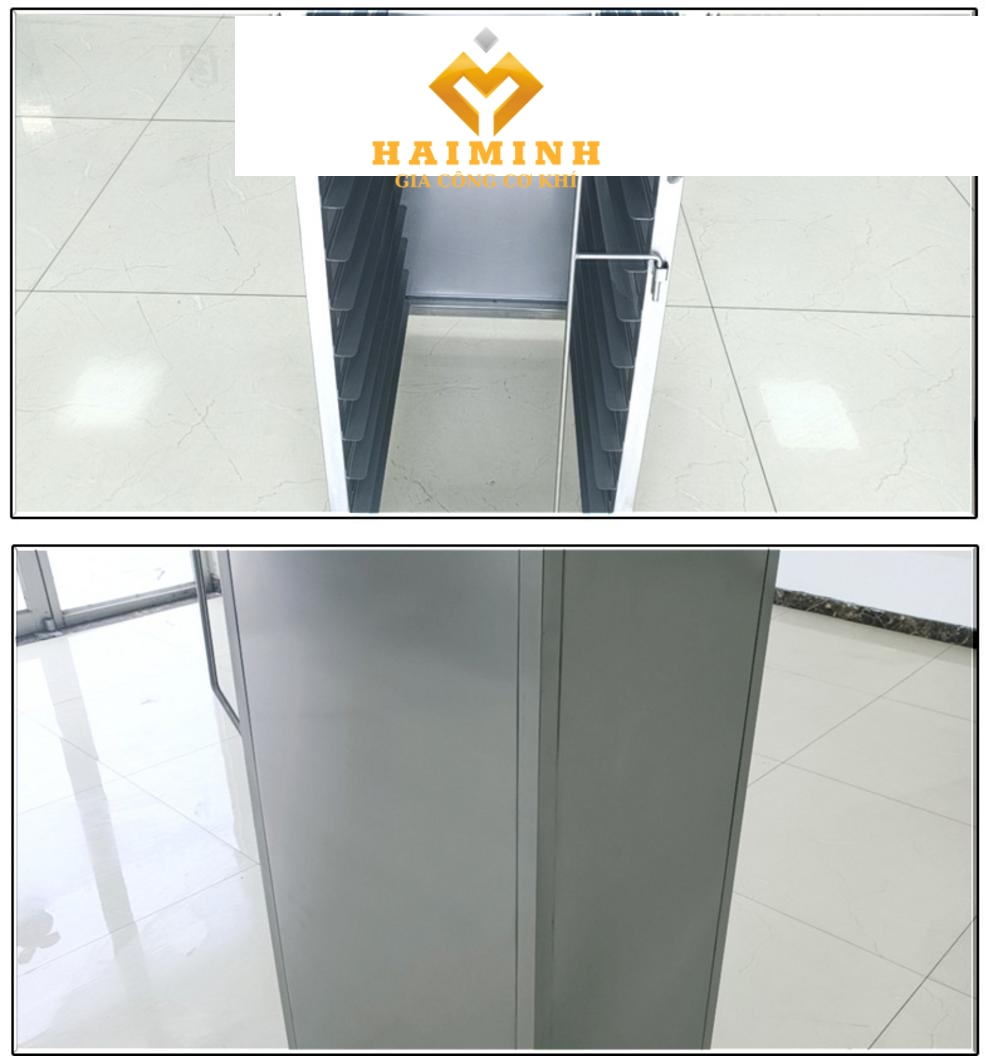Bảng biểu ưu điểm của xe đẩy khay inox 15 tầng với các icon biểu tượng chất liệu bánh xe bảo hành