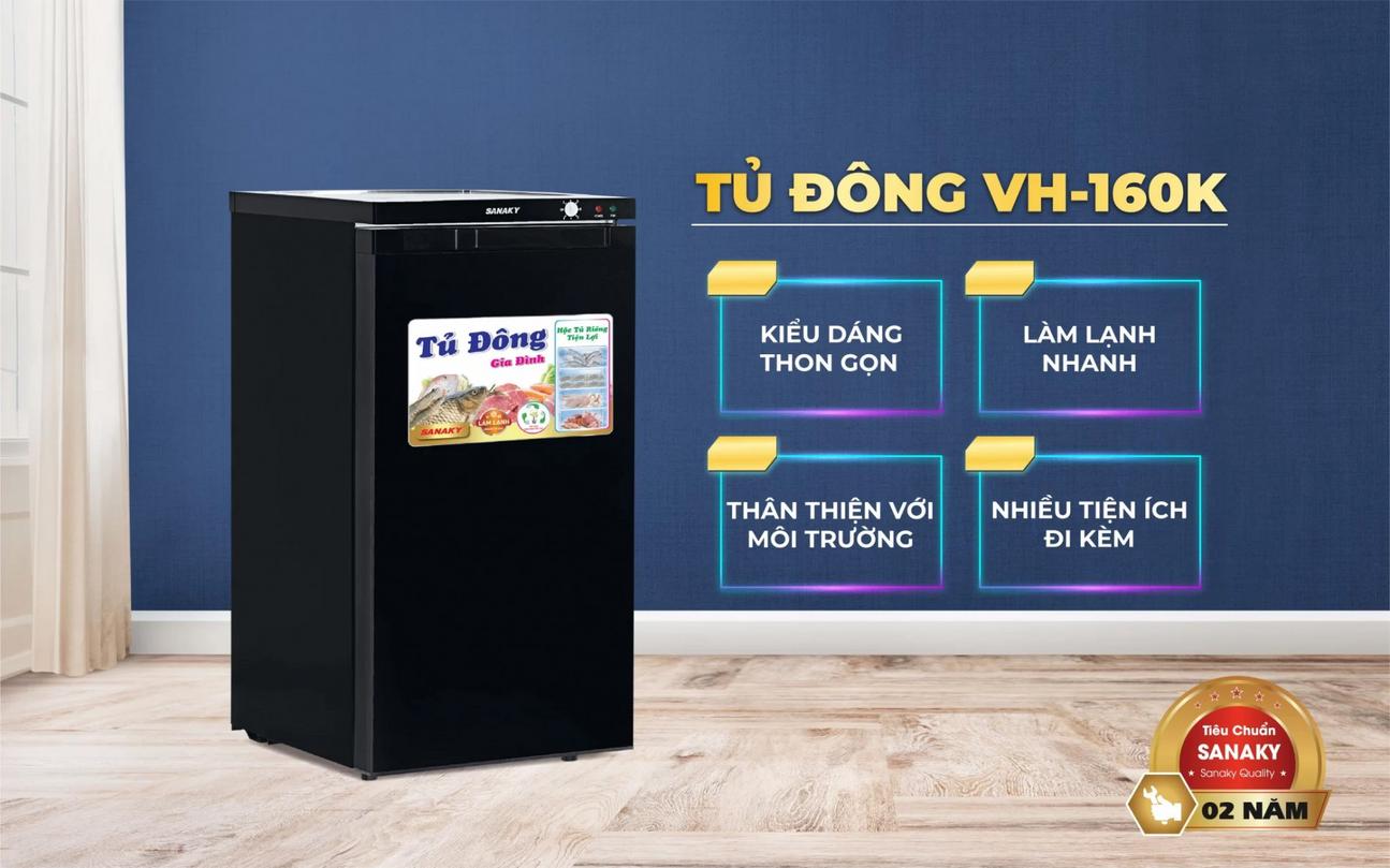 Gas R600a tiết kiệm điện Tủ Đông Đứng Sanaky VH-160K