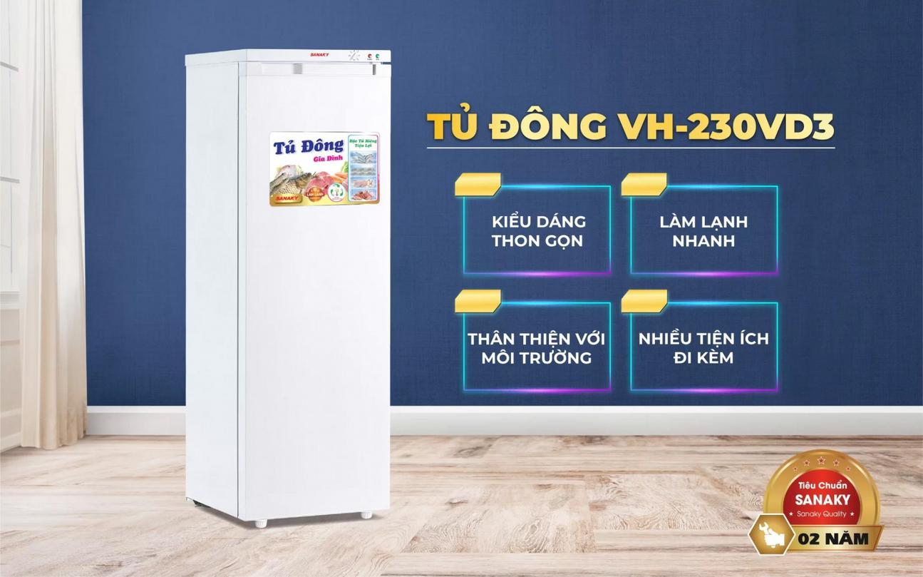 Dàn lạnh bằng ống nhôm Tủ Đông Đứng Sanaky VH-230VD3