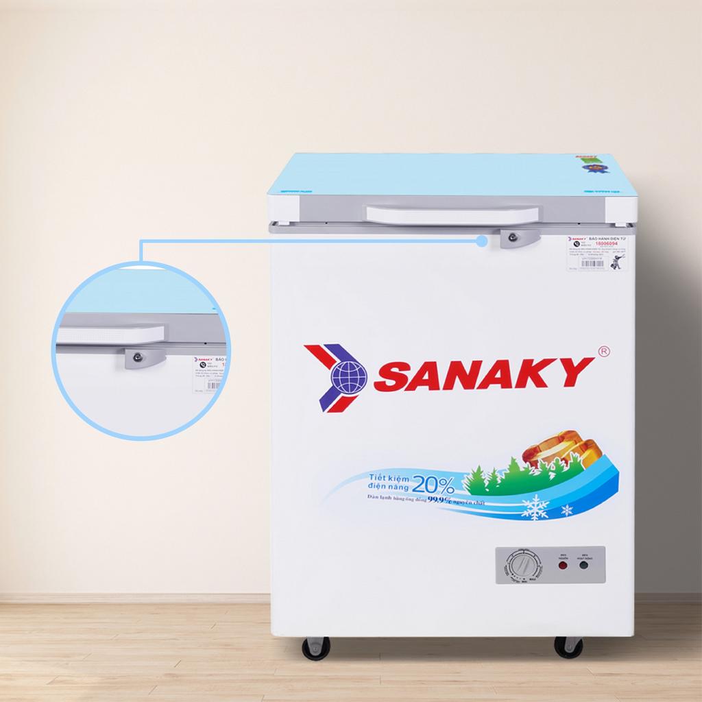 Bảng thông số kỹ thuật chi tiết của tủ đông Sanaky VH-1599HYKD kèm biểu tượng bảo hành 24 tháng