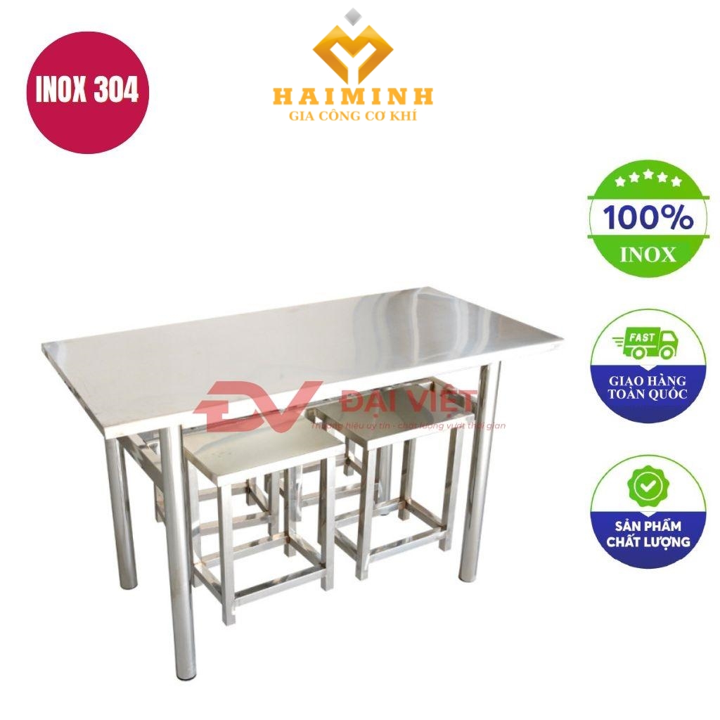 bộ bàn ăn inox chữ nhật 4 ghế 120x60x75cm