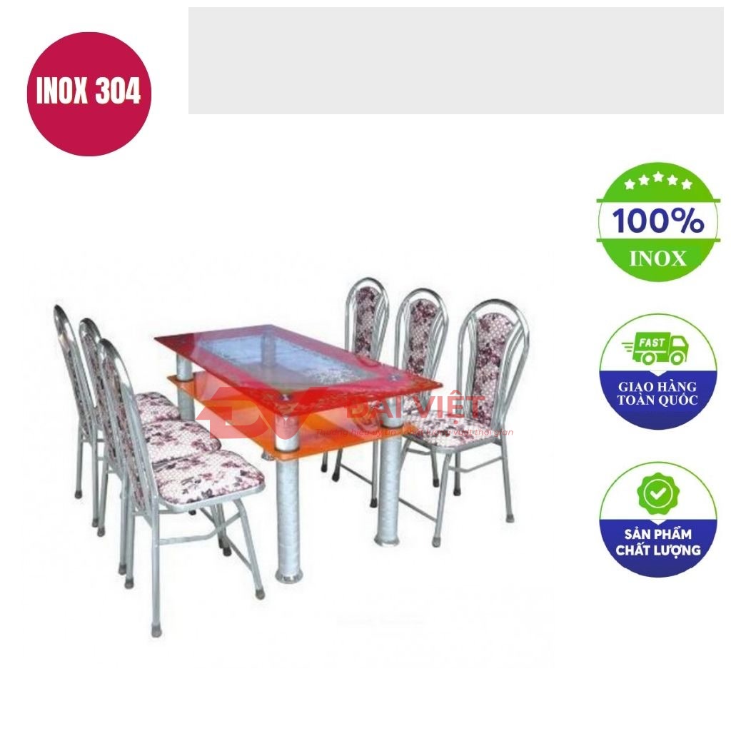 bo ban kinh chan inox 6 ghe GC09