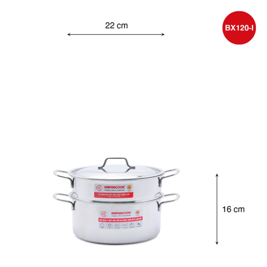 Bộ xửng hấp inox 1 đáy 20 – Nắp Inox – Bộ