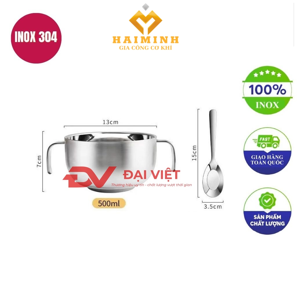 chen inox cho be co tay cam 13x7cm