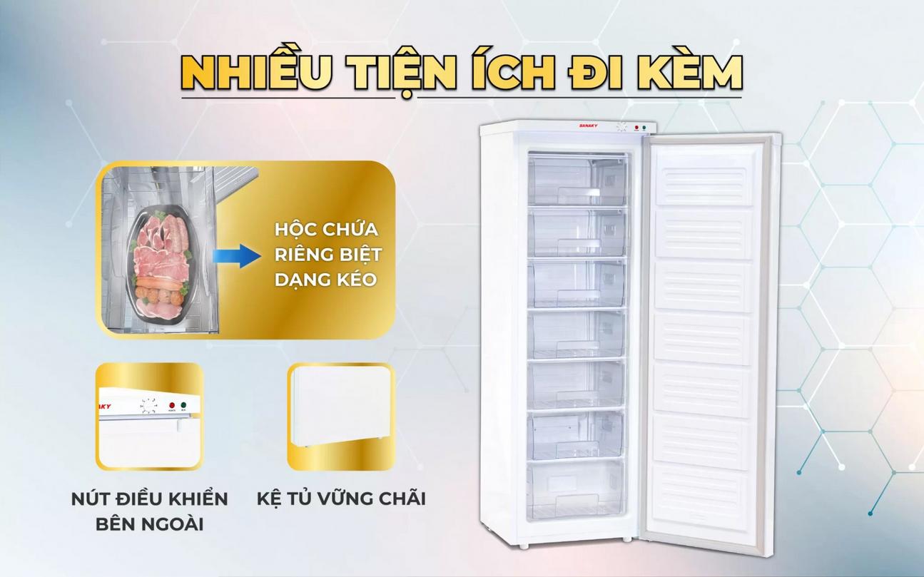 7 Ngăn Kéo Tiện Lợi cua Tủ Đông Đứng Sanaky VH-230VD