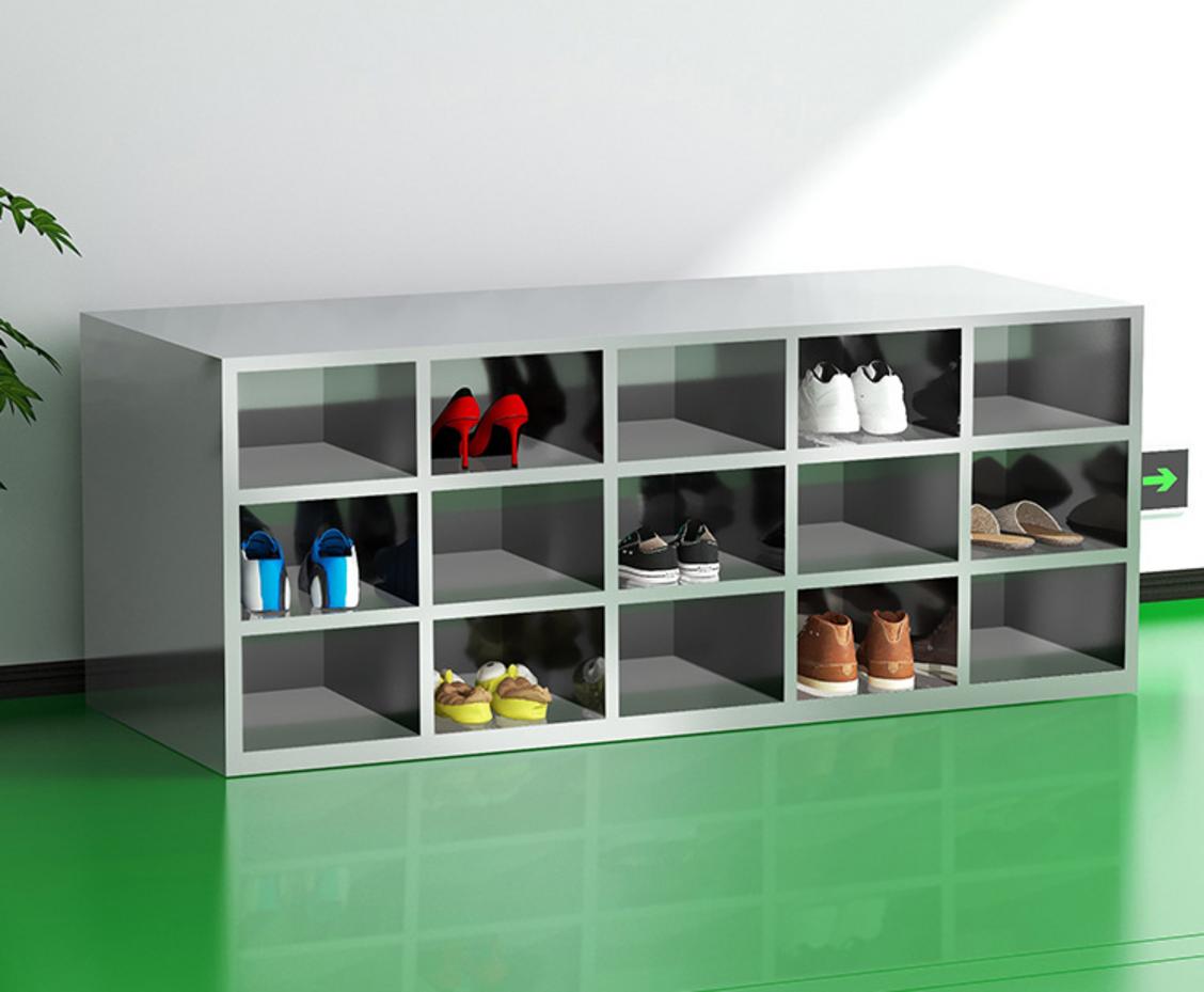 Chi tiết kỹ thuật tủ giầy inox 15 hộc 1500x600x600mm với kích thước chất liệu inox và cấu trúc khóa riêng biệt