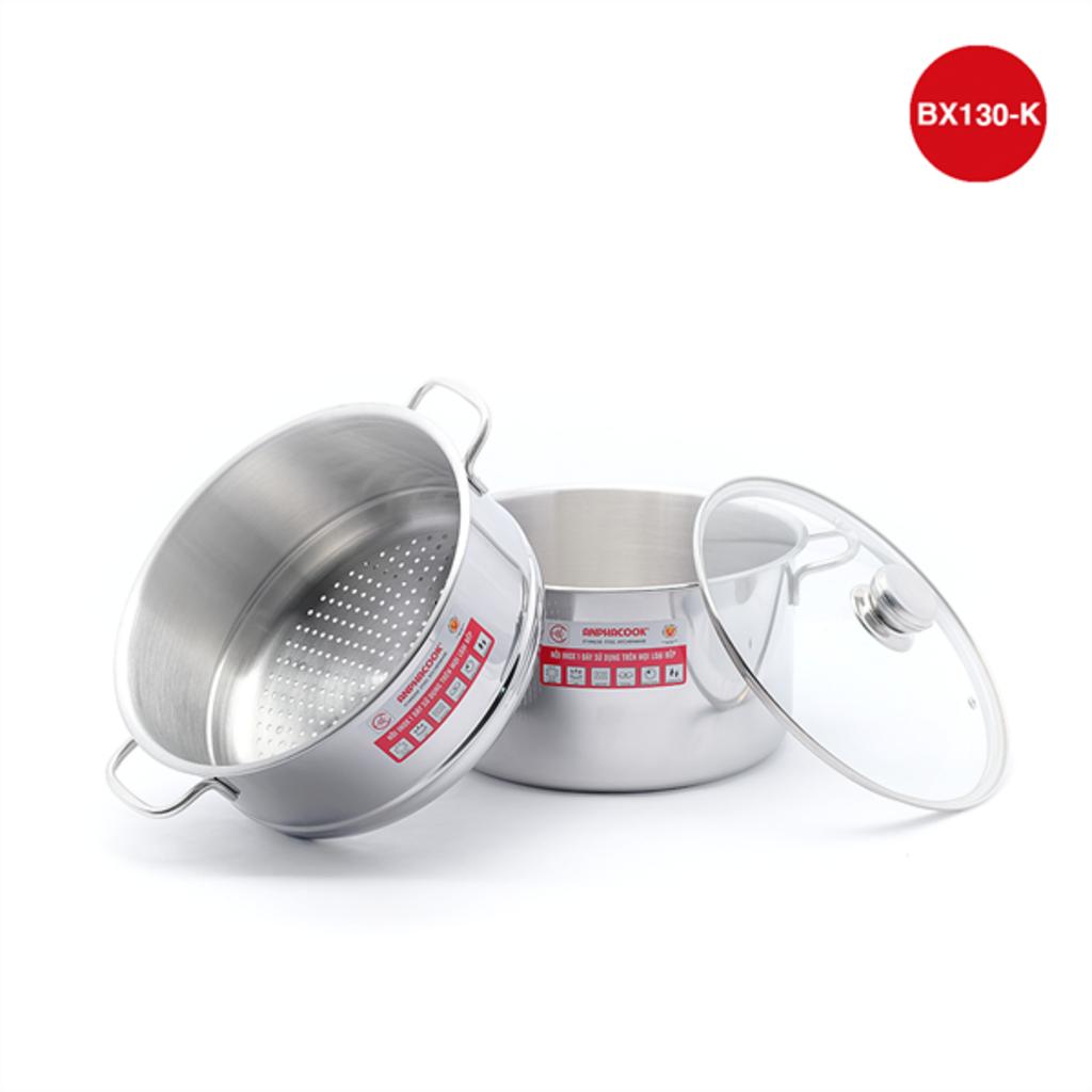 Comparison table of stainless steel steamer pots with price tags and labels