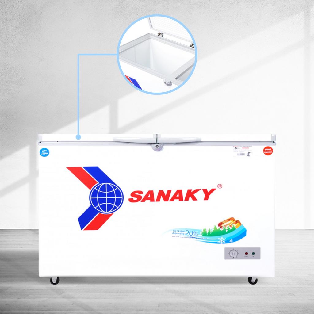 Hình ảnh cận cảnh dàn lạnh đồng và thiết kế 2 ngăn tủ đông Sanaky VH-3699W1