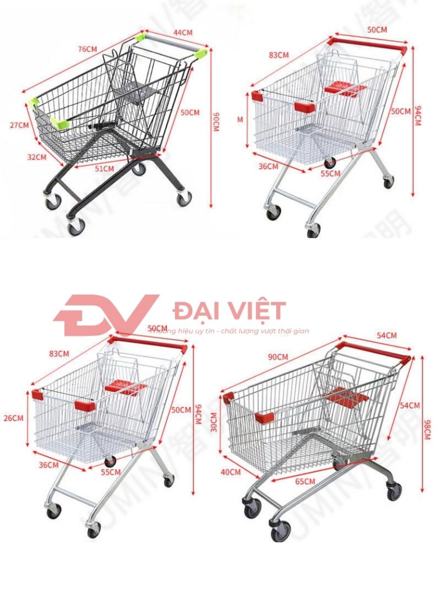 Hình ảnh chi tiết về các bộ phận nổi bật của xe đẩy hàng siêu thị 125L