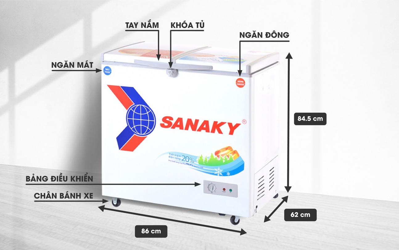 Tủ Đông Mát Sanaky VH-2599W1 2 ngăn dàn Đồng 250 lít