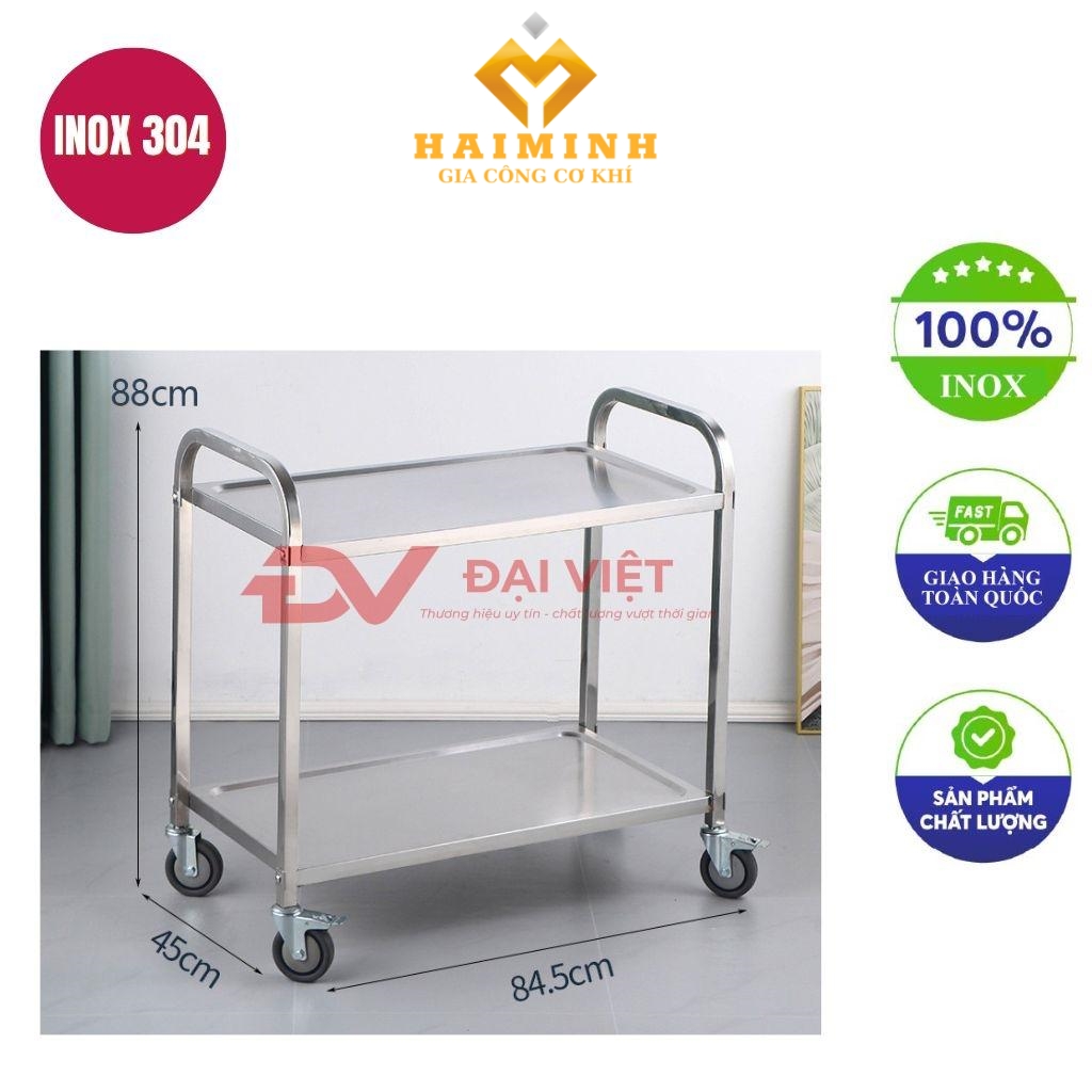 Xe đẩy đồ ăn trong nhà hàng 2 tầng inox 304