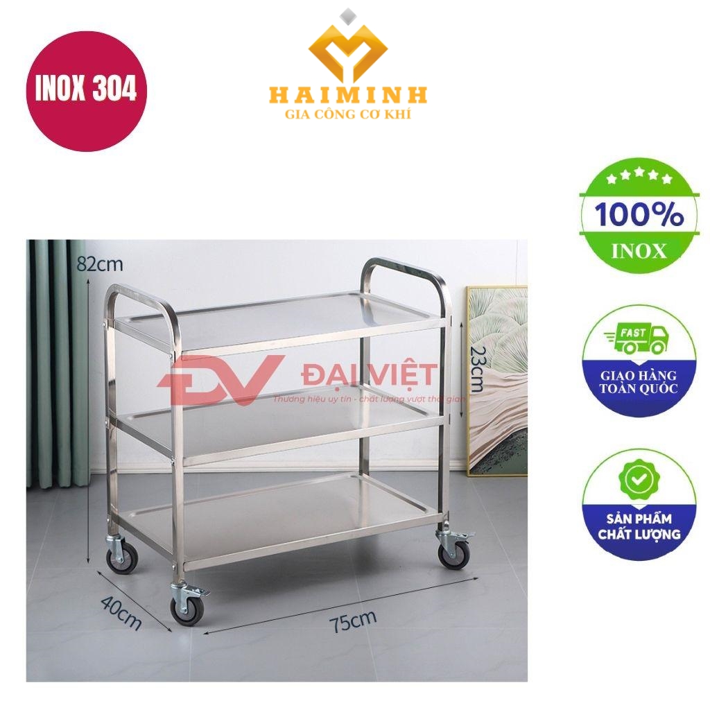 Xe đẩy thức ăn nhà hàng 3 tầng inox 304