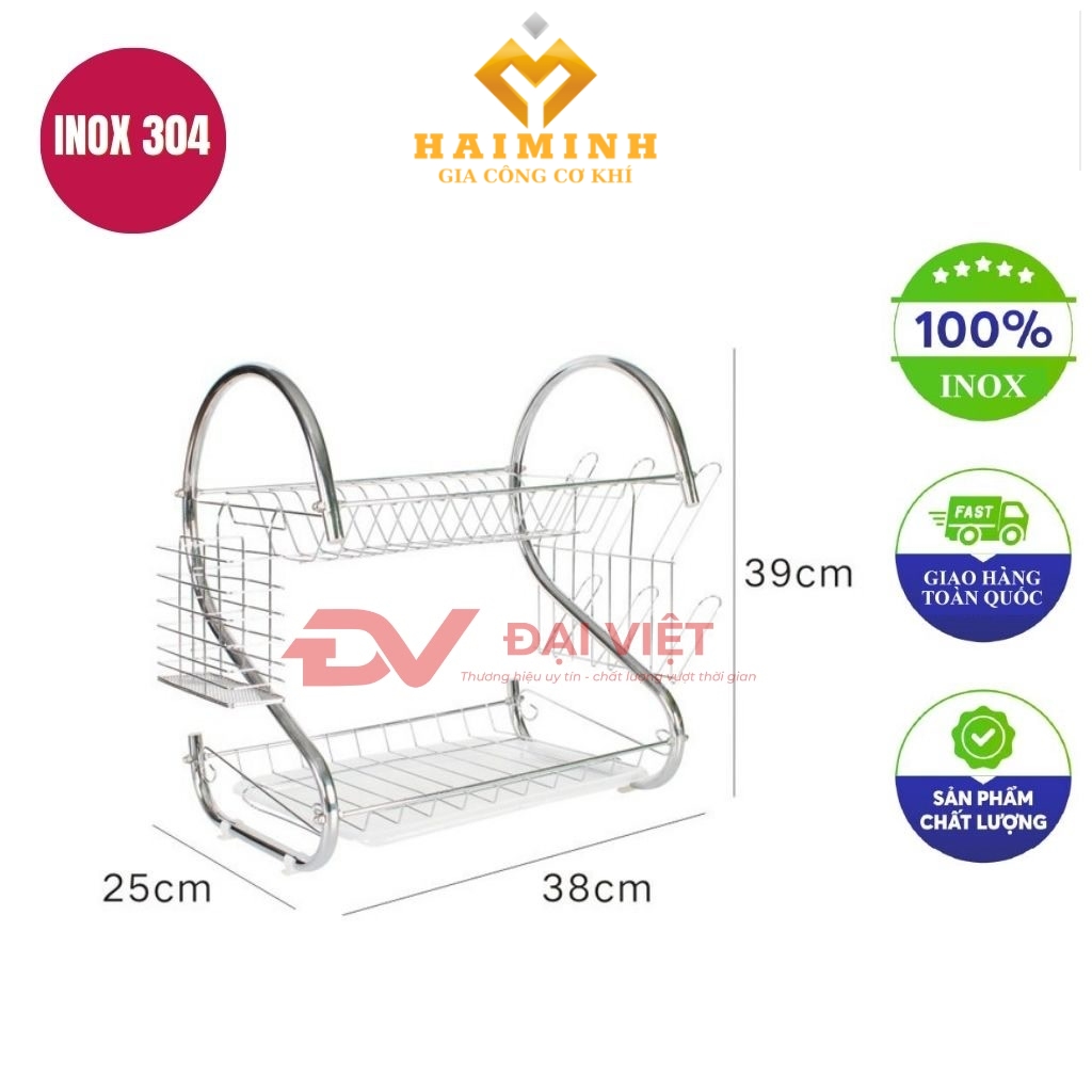 ke inox 2 tang co chan 38x25x39cm
