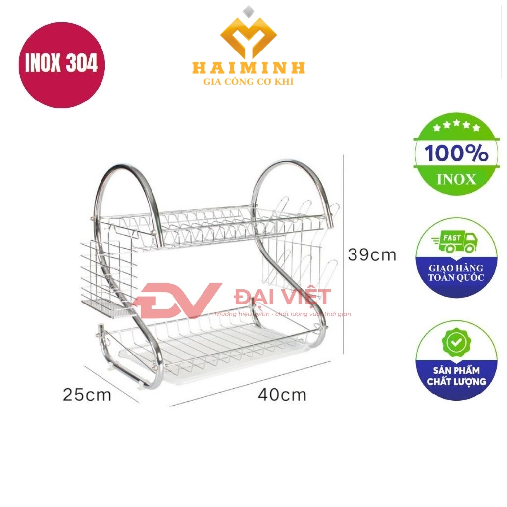 ke inox 2 tang co chan 40x25x39cm